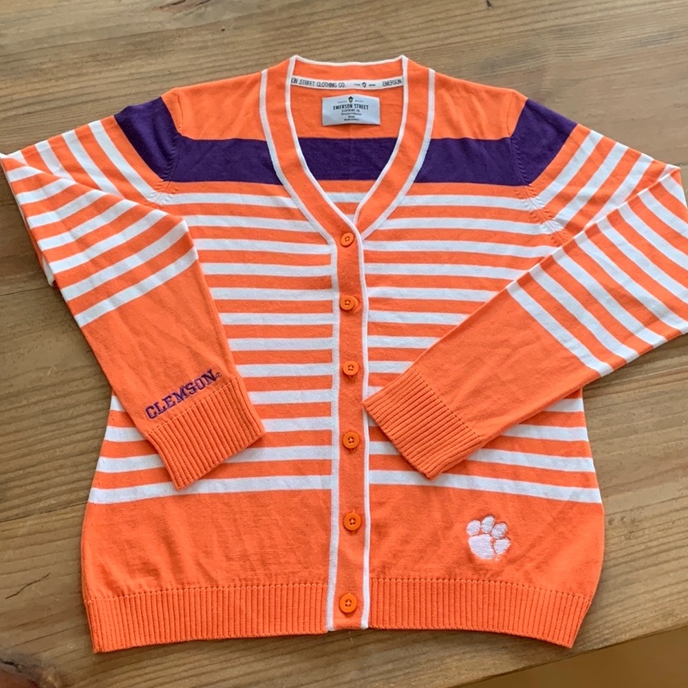 CLEMSON TIGERS Cardigan by Emerson Street Clothing Co. Made in Peru. Size SMALL